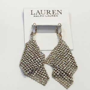 NWT Ralph Lauren Gold-Tone Glass Stone Mesh Double Drop Earrings